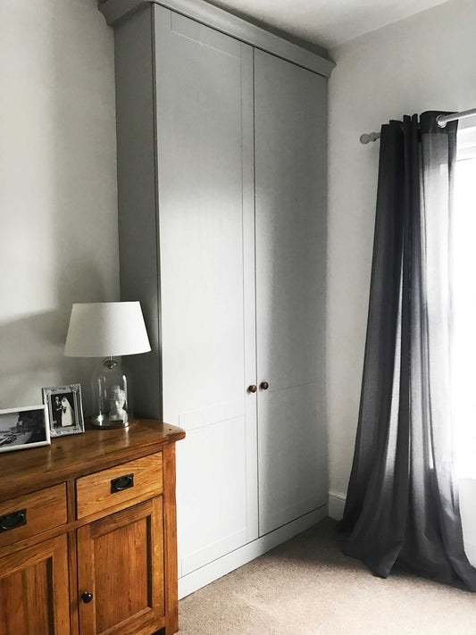 Main bedroom with custom fitted wardrobes: love the modern country look? Check out Kate's home tour on www.lovetohome.co.uk