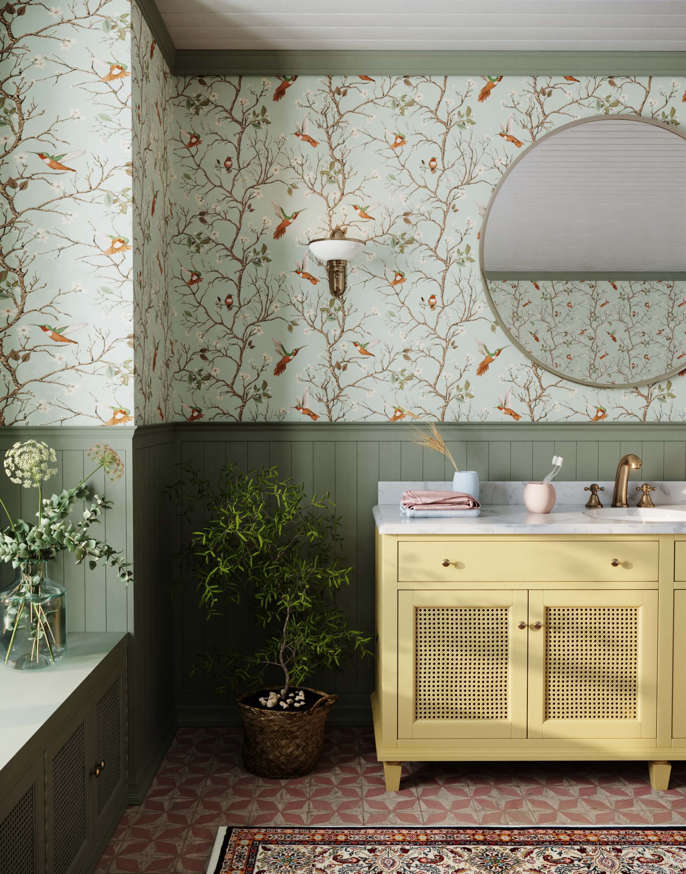 Bronte Hummingbird and Tree Branch Wallpaper