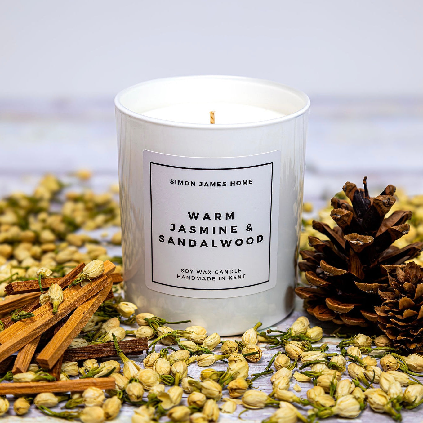 Warm Jasmine and Sandalwood Handmade Soy Wax Candle
