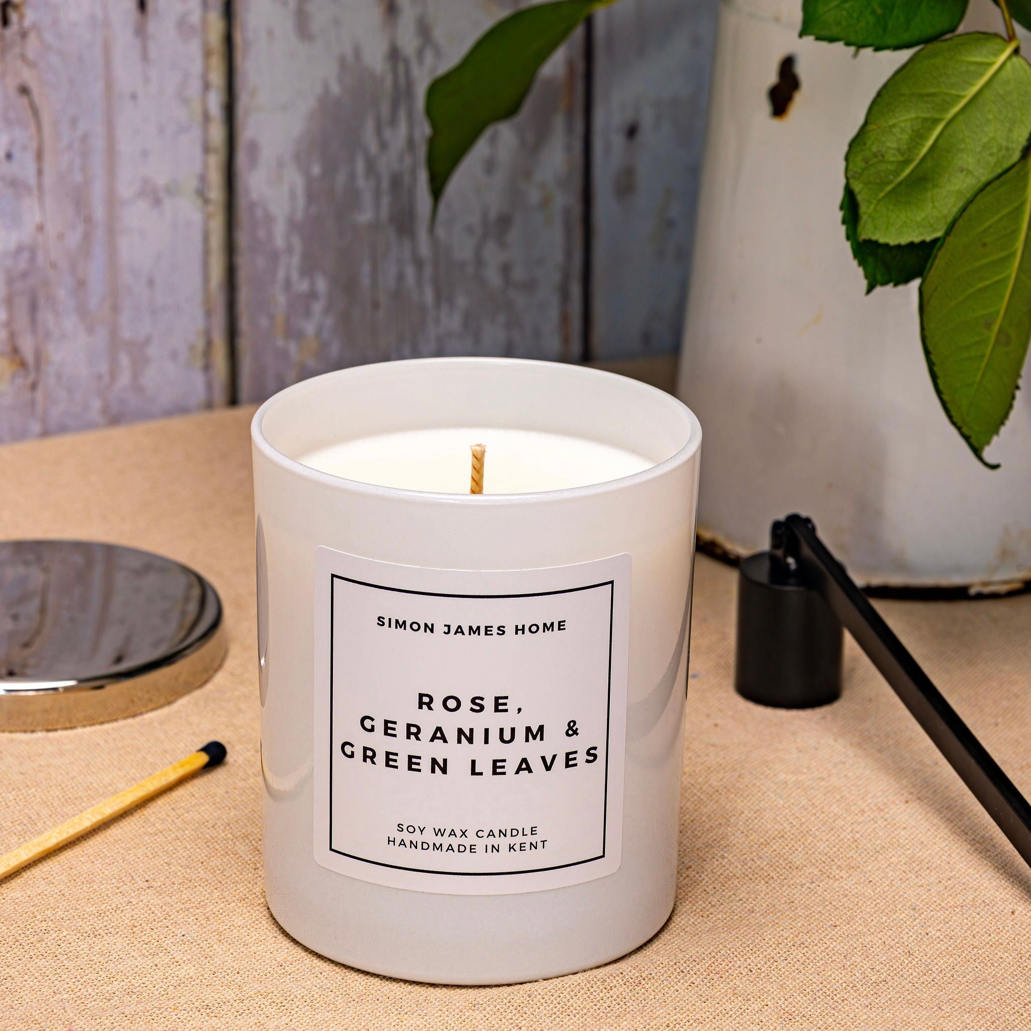 Rose, Geranium and Green Leaves Handmade Soy Wax Candle