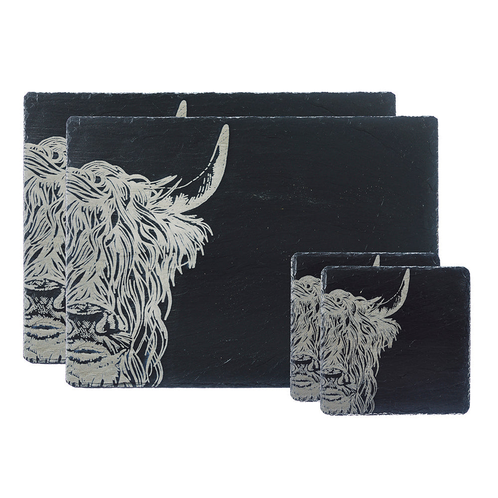 Highland Cow Slate Coaster and Place Mat Set