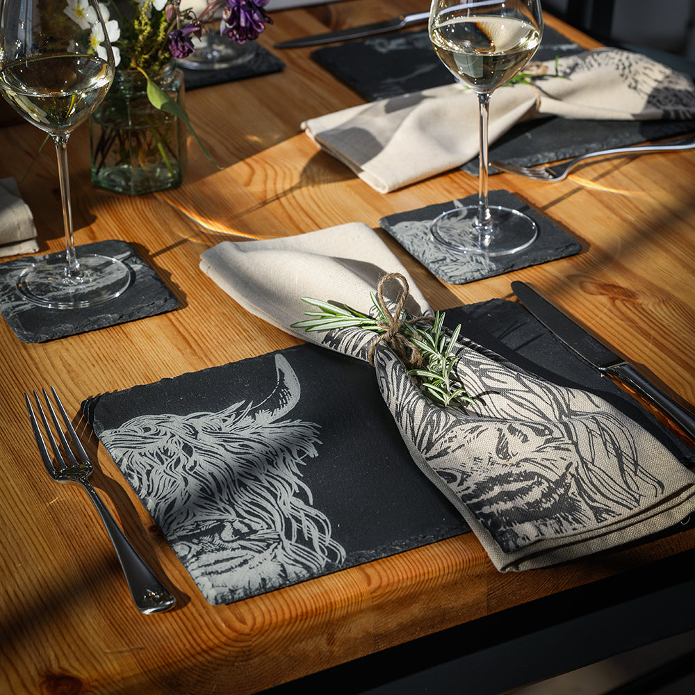 Highland Cow Slate Coaster and Place Mat Set