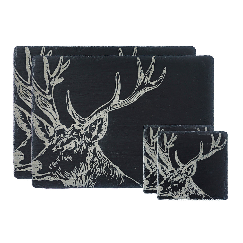 Stag Slate Coaster and Place Mat Set