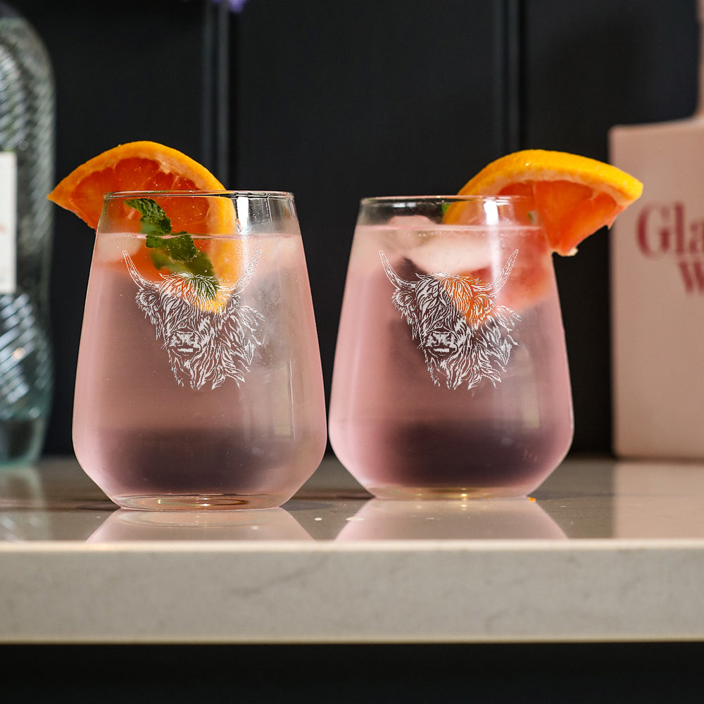 Highland Cow Stemless Glasses - Set of 2