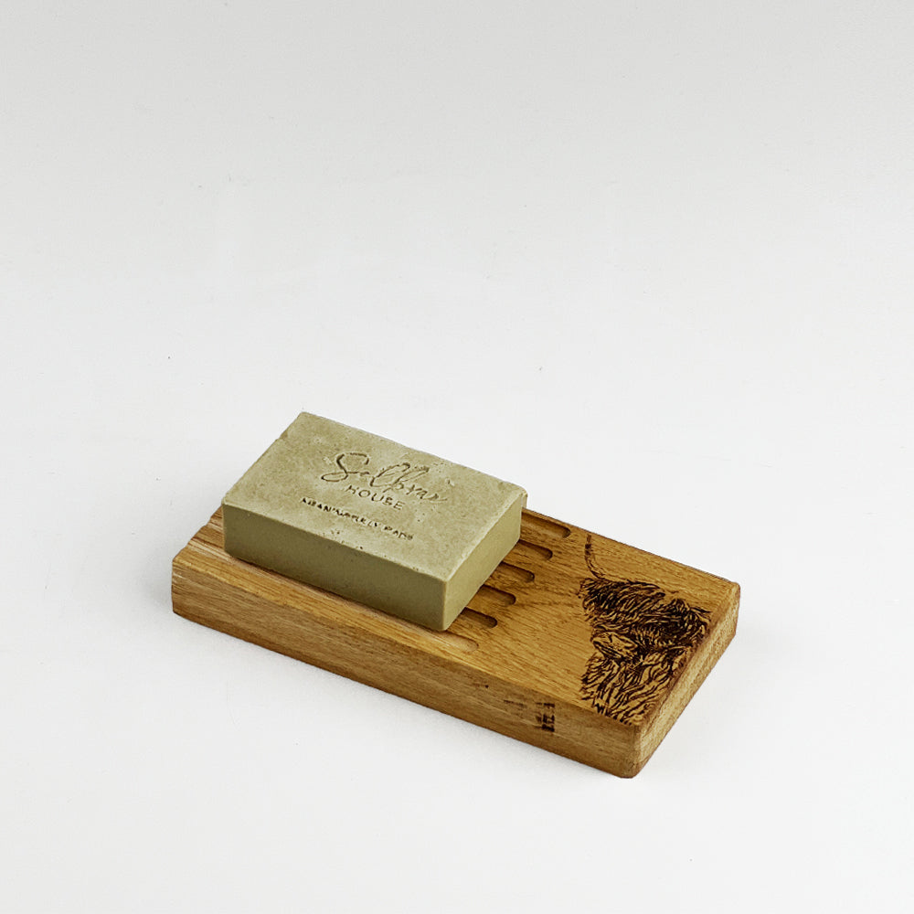 Highland Cow Oak Soap Dish and Soap Set