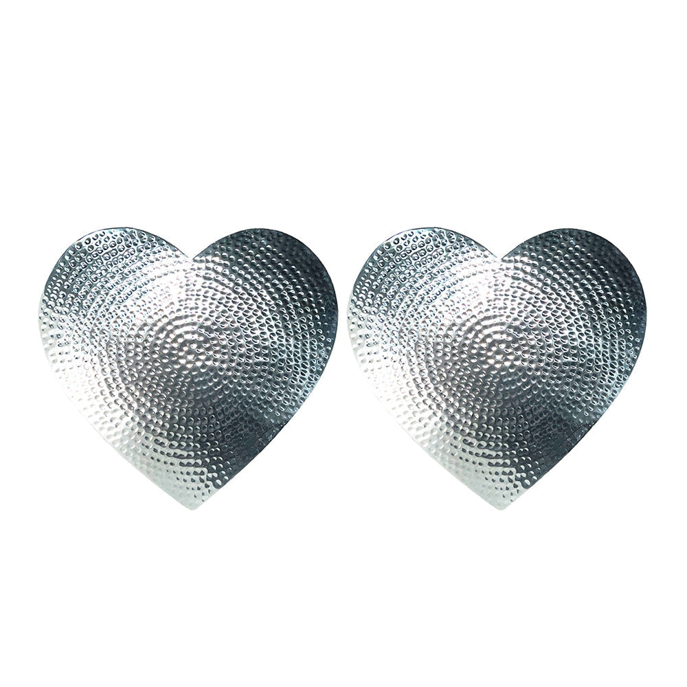 Silver Heart Flat Hammered Place Mats - Set of 2