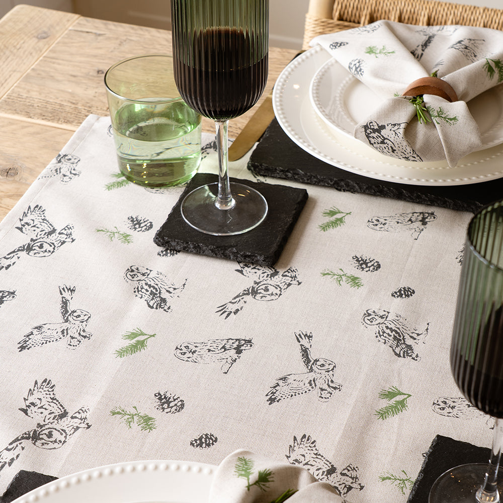 Tawny Owl Repeat Linen Table Runner