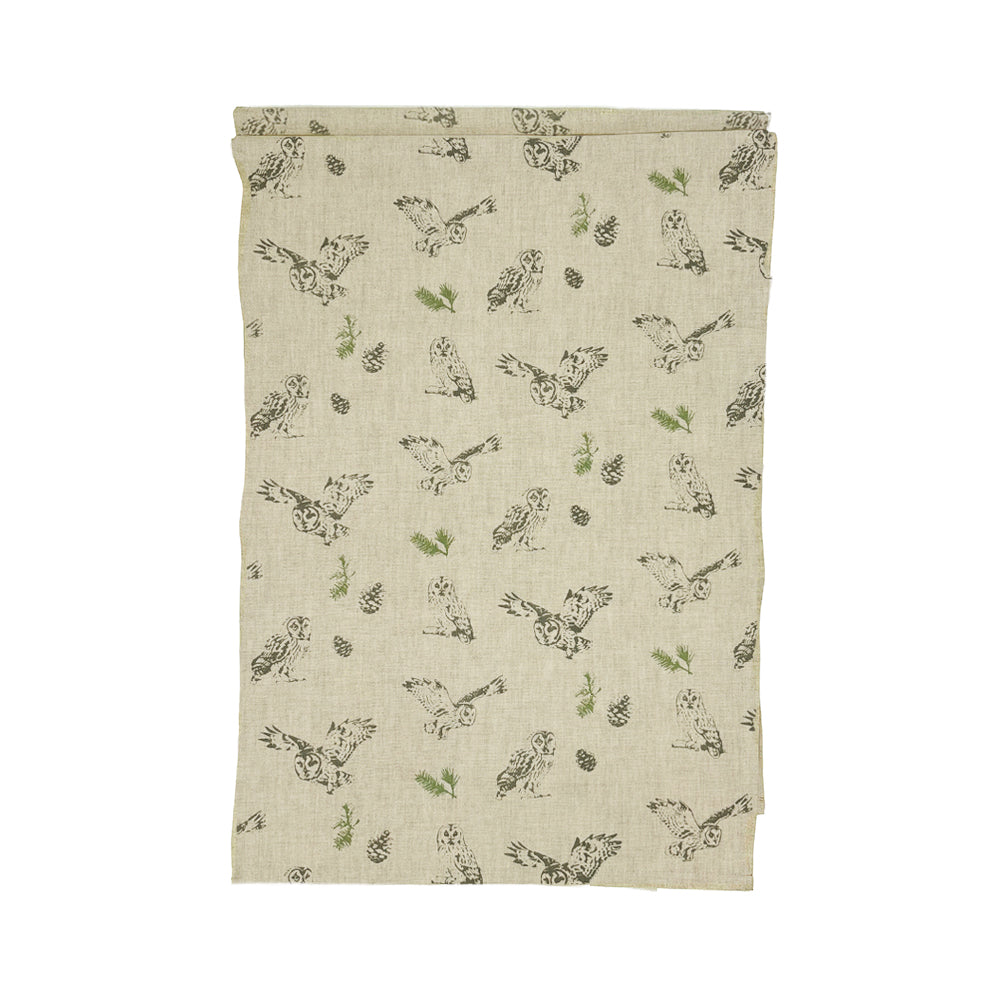 Tawny Owl Repeat Linen Table Runner
