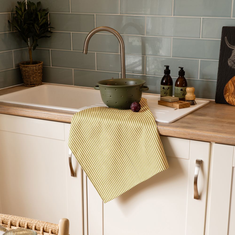 Green Stripe Linen Tea Towel