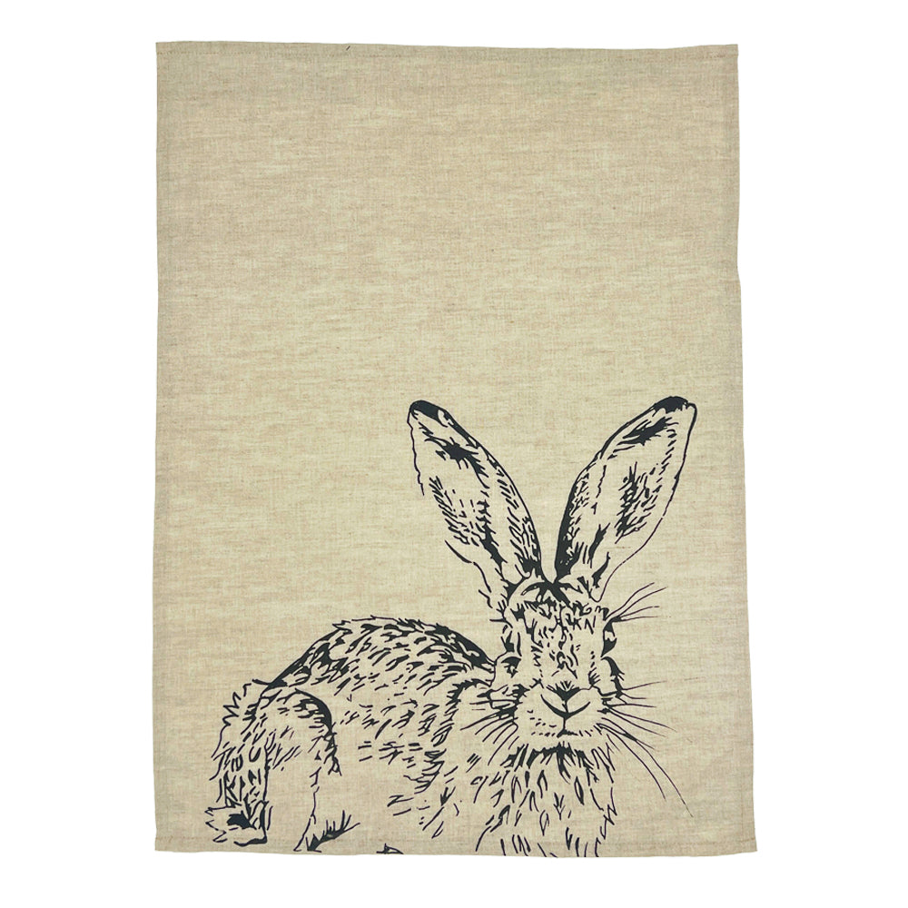 Hare Side Profile Linen Tea Towel