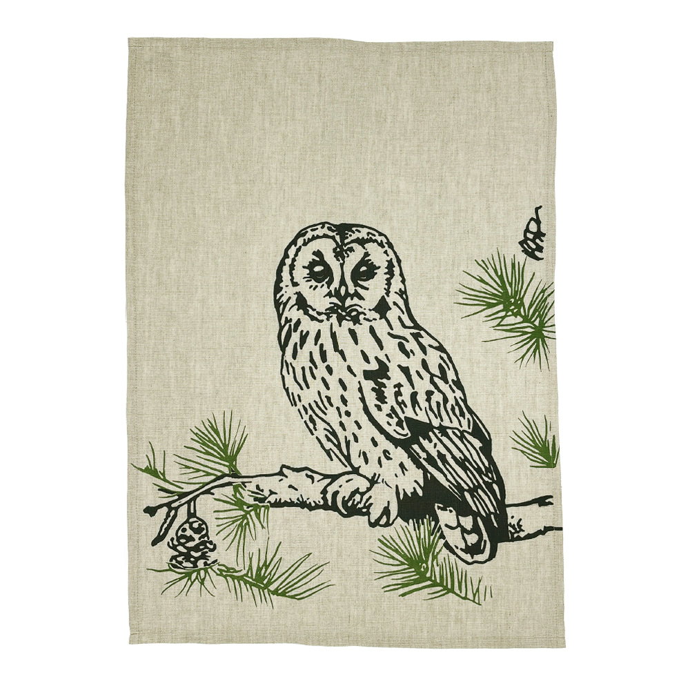 Tawny Owl Linen Tea Towel