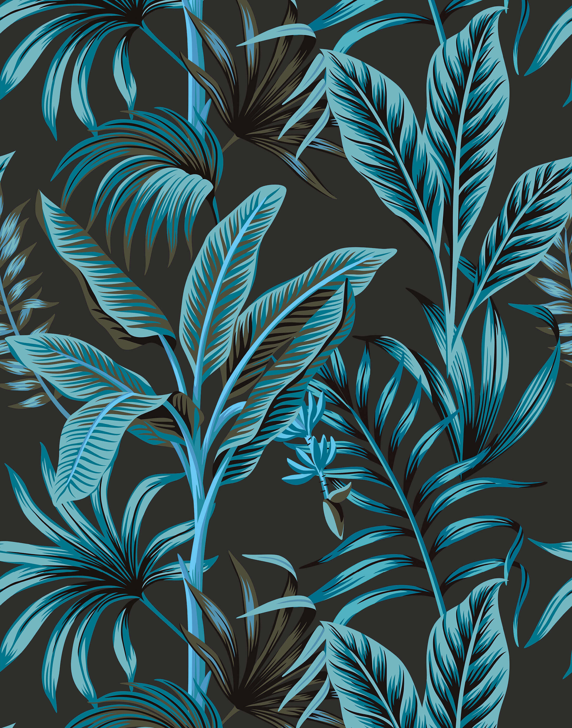 Midnight Bold Tropical Leaf Wallpaper