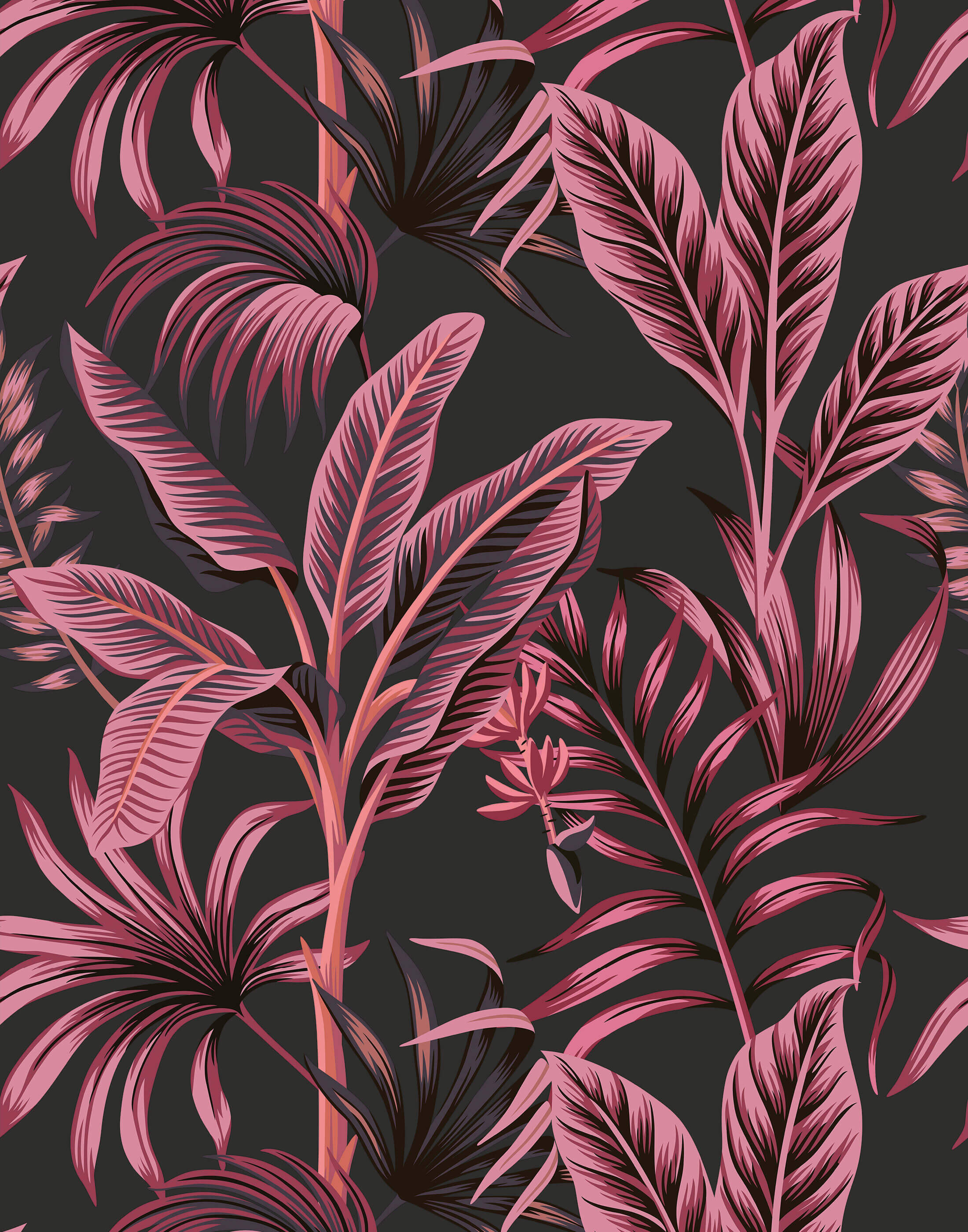 Midnight Bold Tropical Leaf Wallpaper