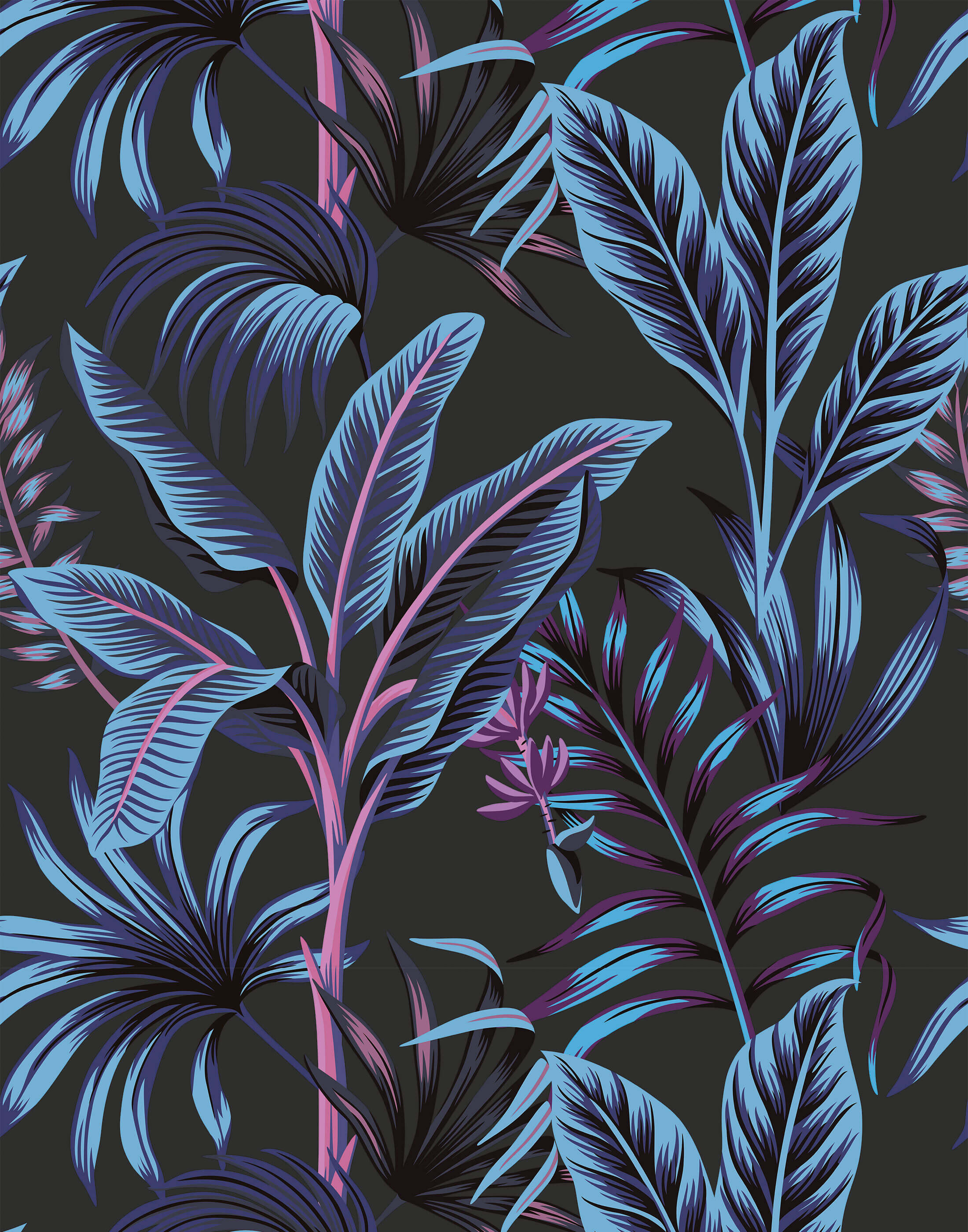 Midnight Bold Tropical Leaf Wallpaper