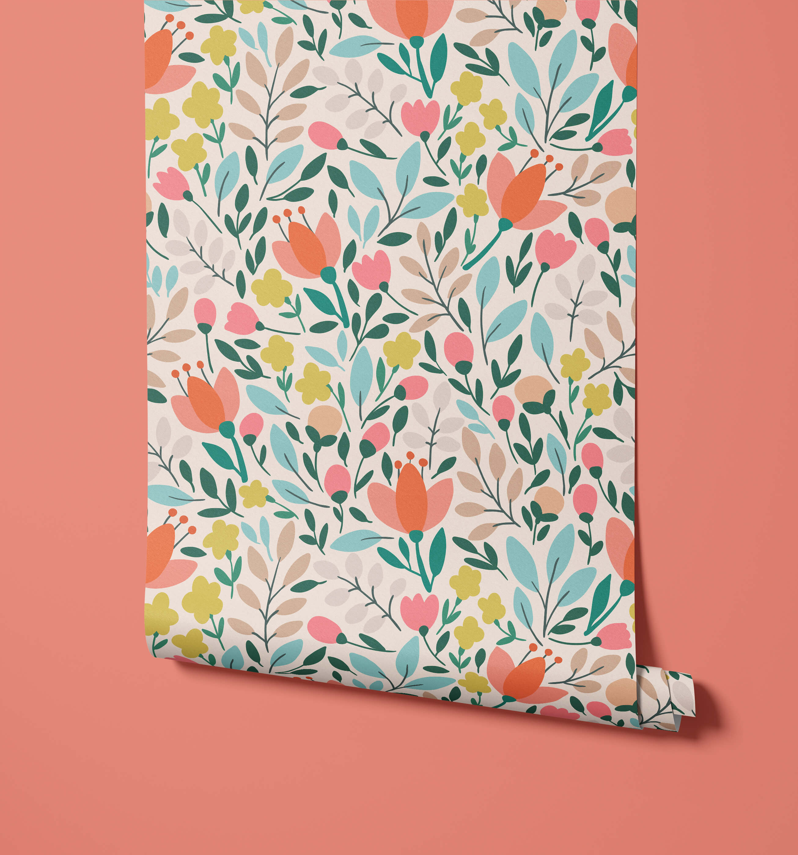 Paige Modern Illustrated Delicate Floral Wallpaper