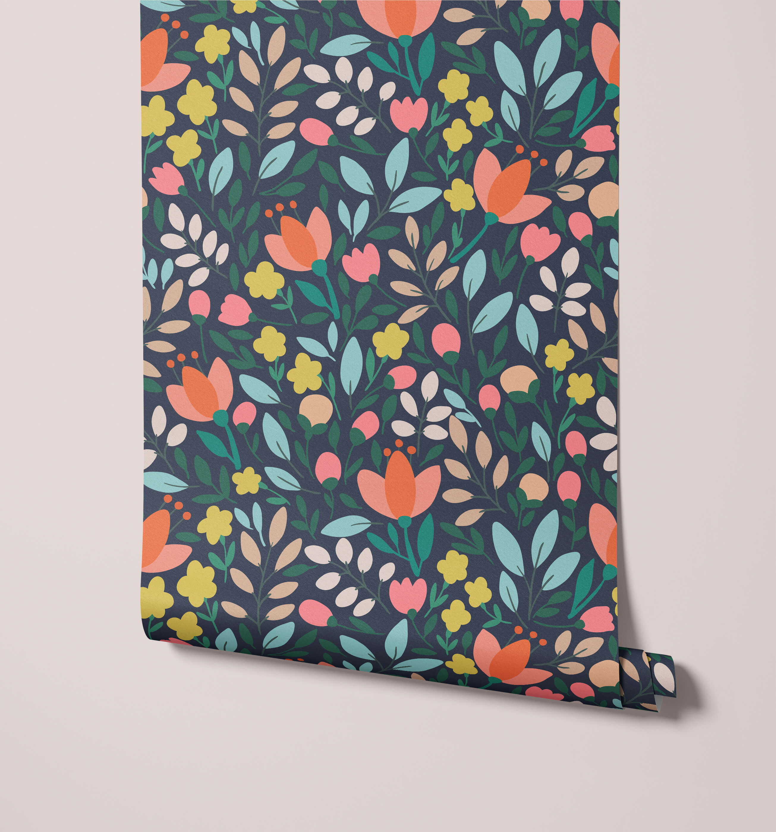 Paige Modern Illustrated Delicate Floral Wallpaper