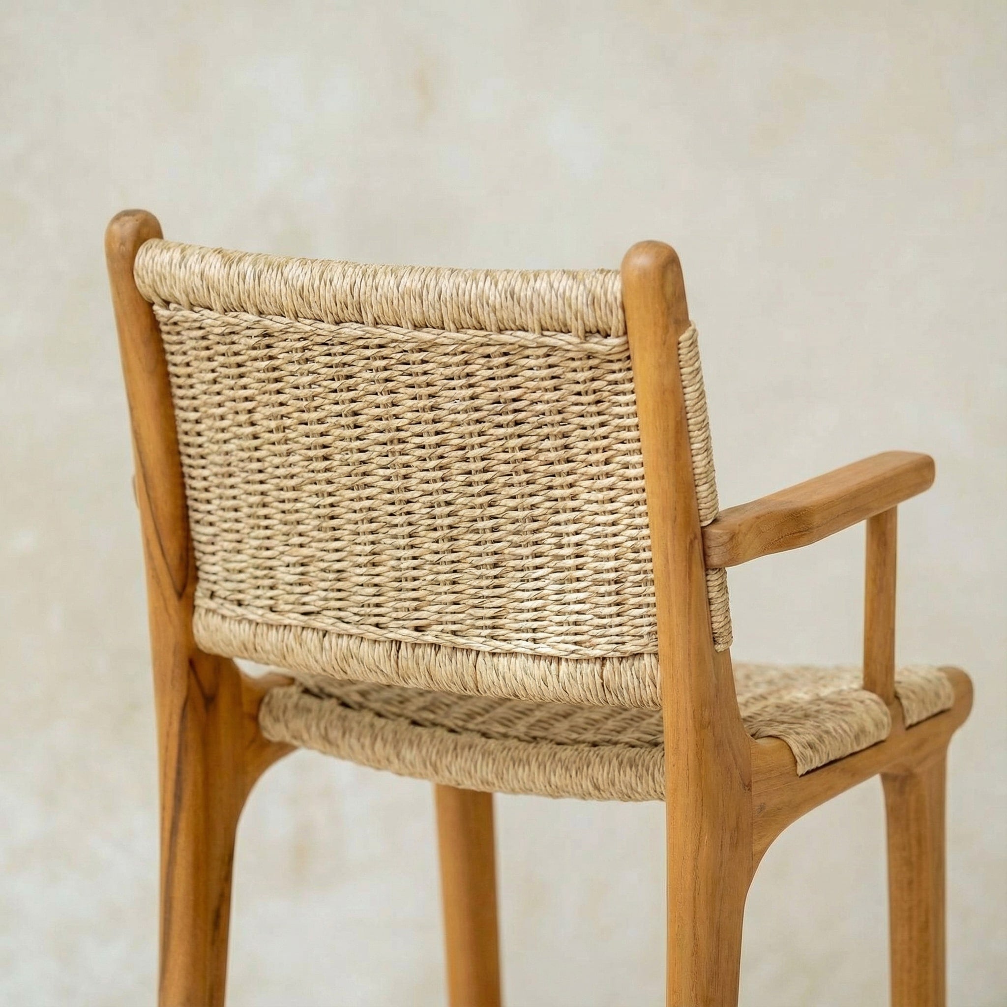 Zara Teak and Rattan Bar Stool With Armrest