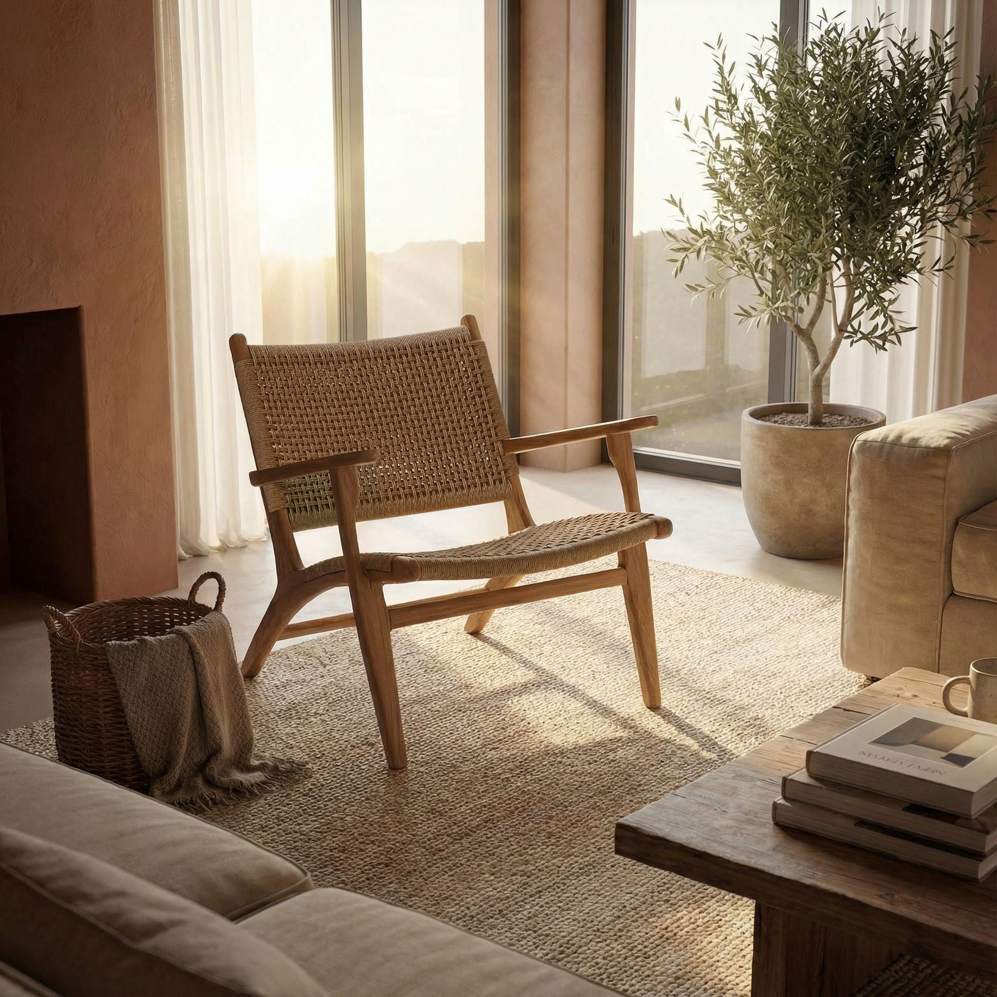 Zara Teak and Rattan Accent Armchair