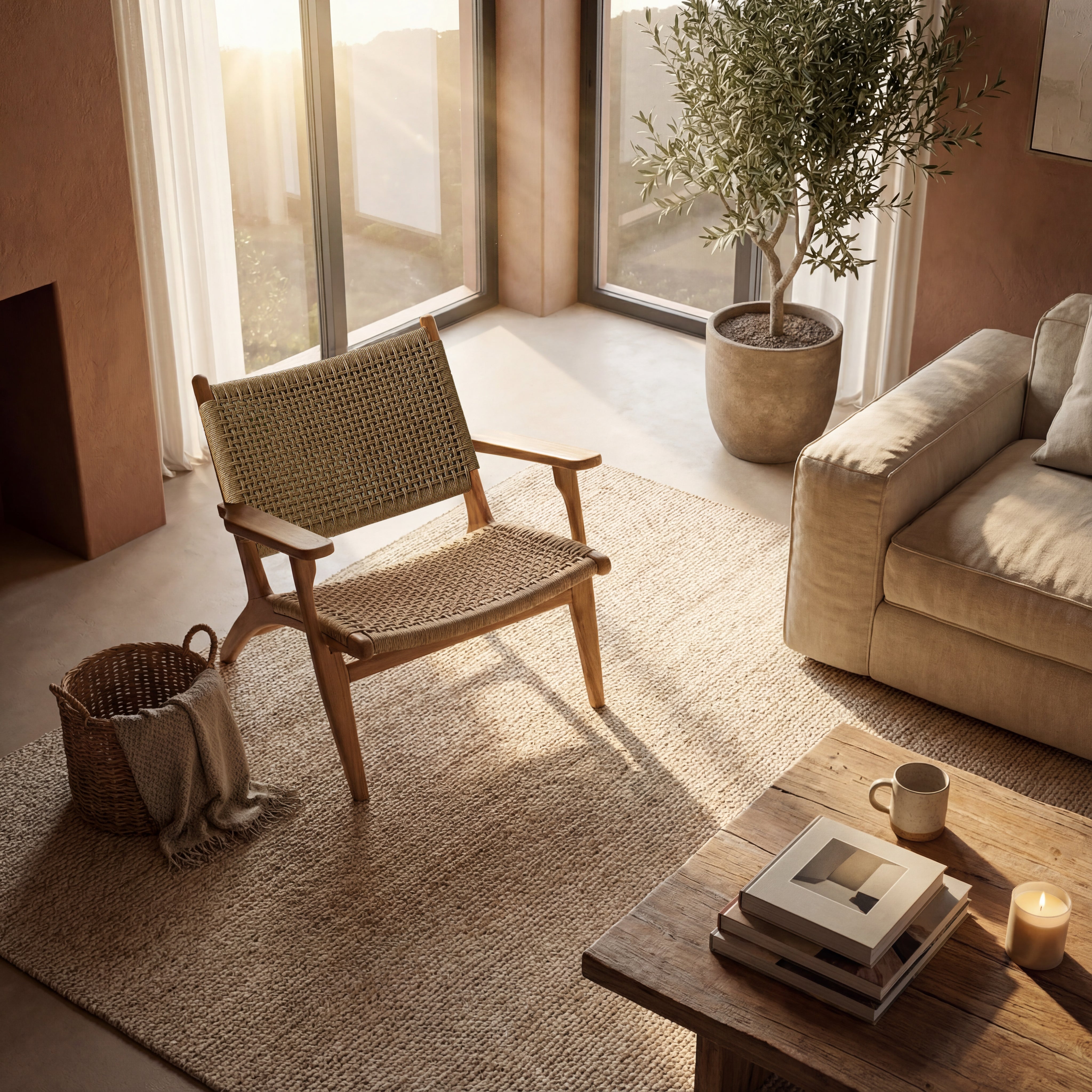 Zara Teak and Rattan Accent Armchair