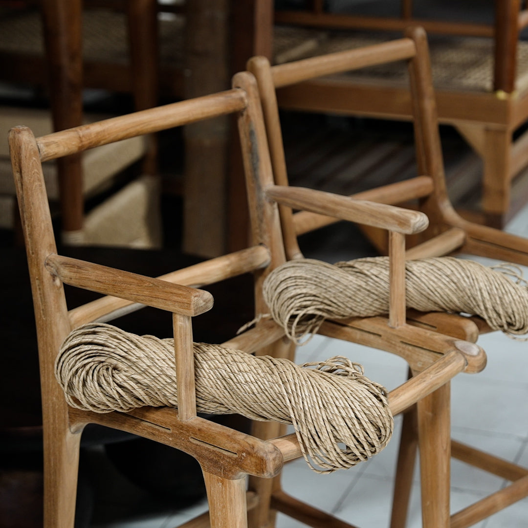 Zara Teak and Rattan Bar Stool With Armrest