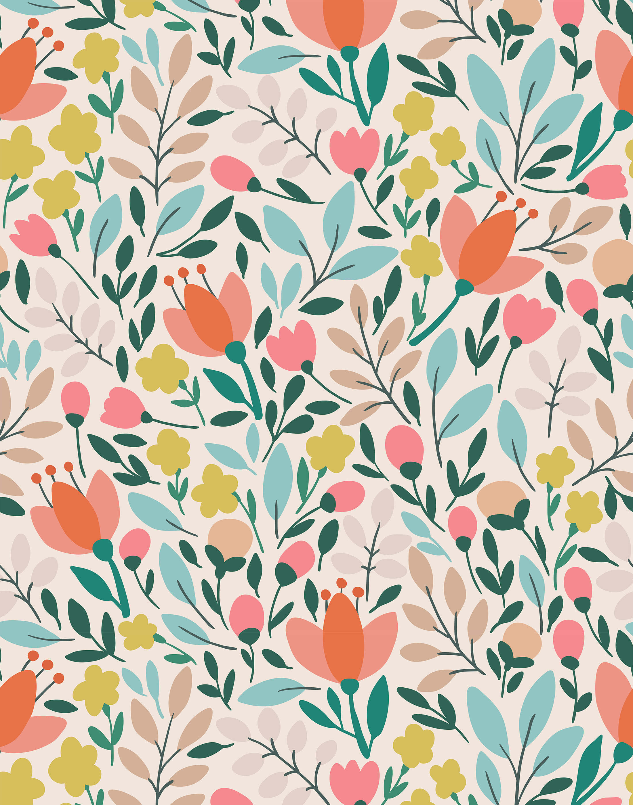 Paige Modern Illustrated Delicate Floral Wallpaper