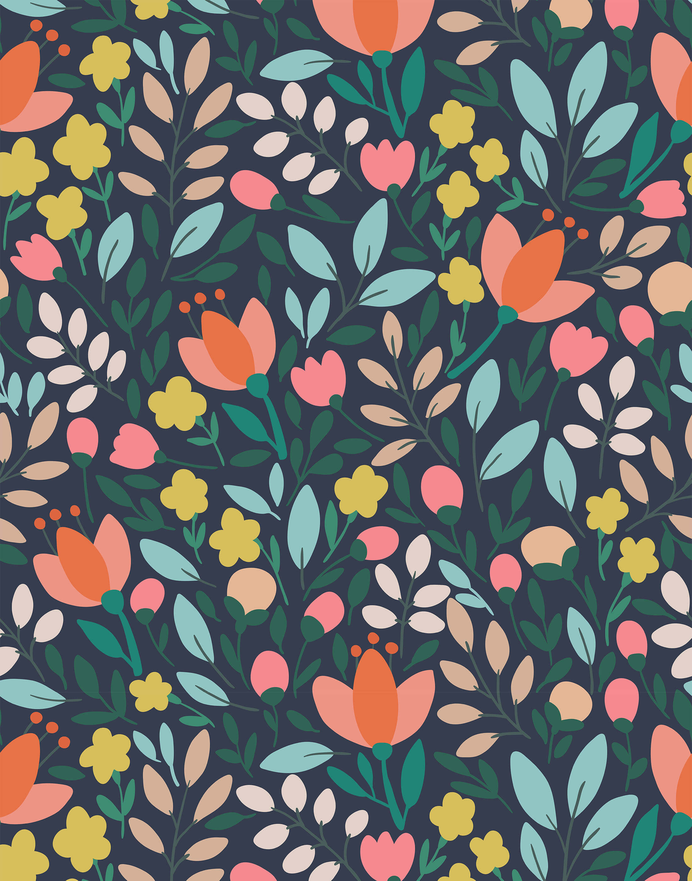 Paige Modern Illustrated Delicate Floral Wallpaper