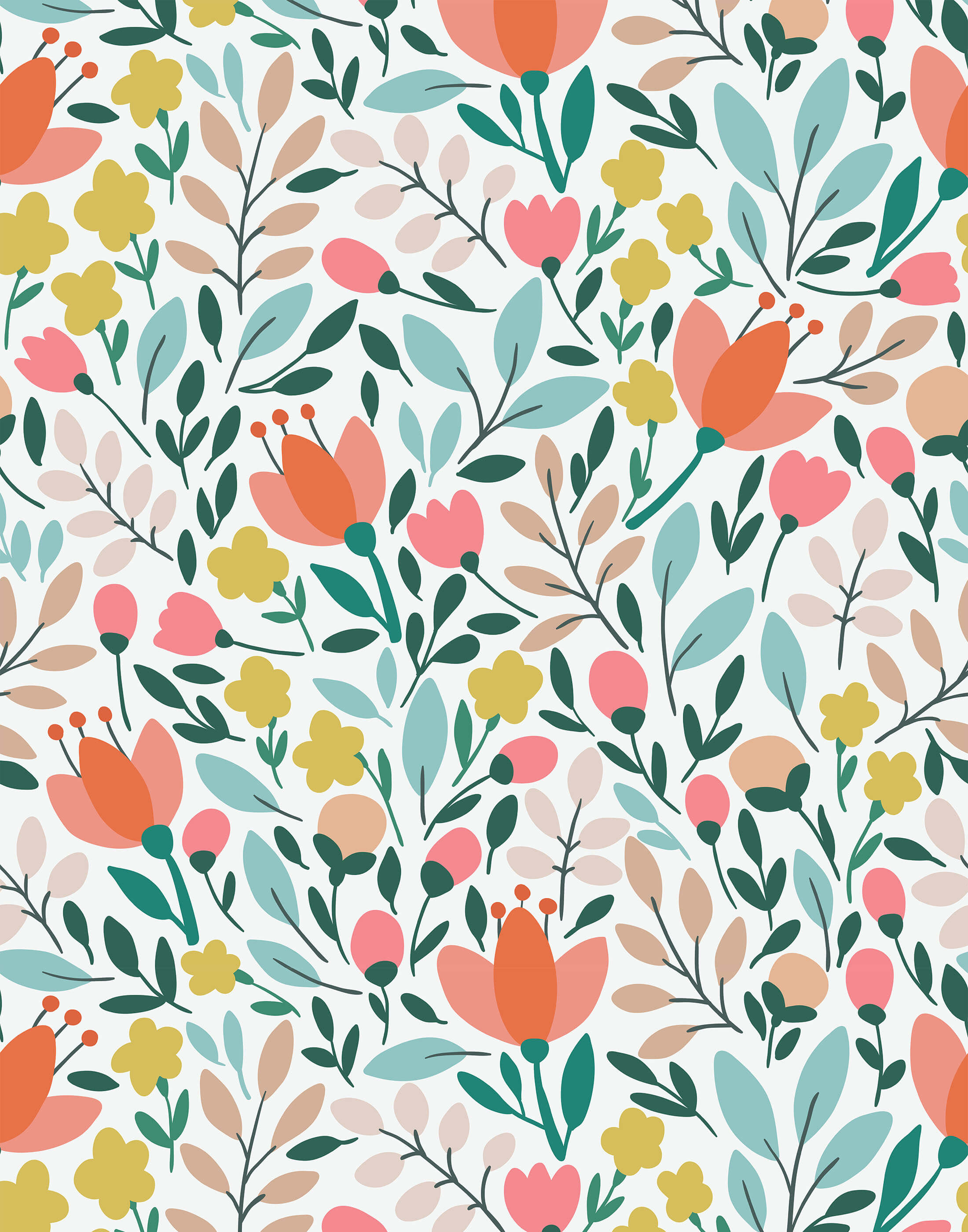 Paige Modern Illustrated Delicate Floral Wallpaper