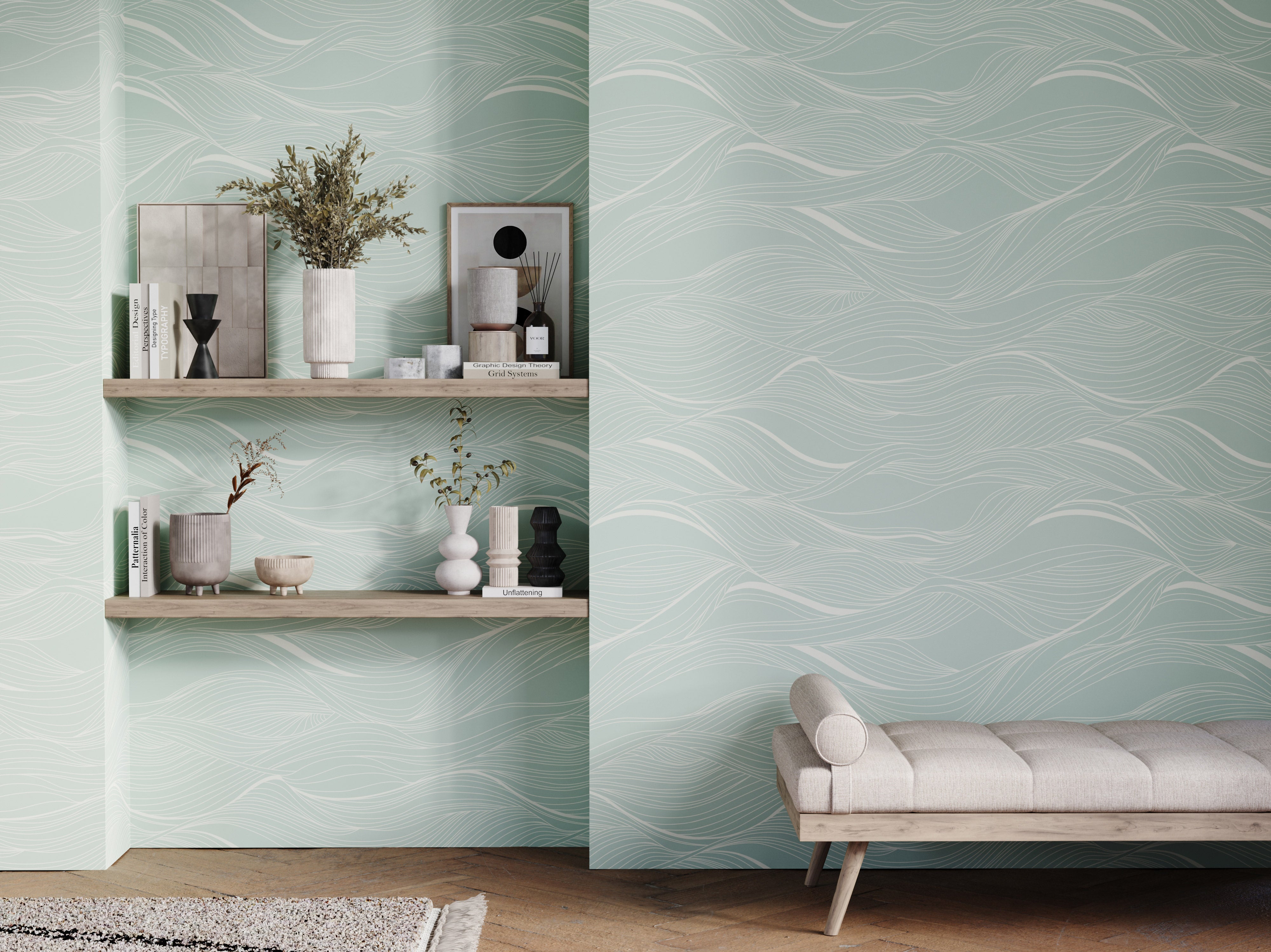 Whisper Minimalist Abstract Wavy Line Wallpaper