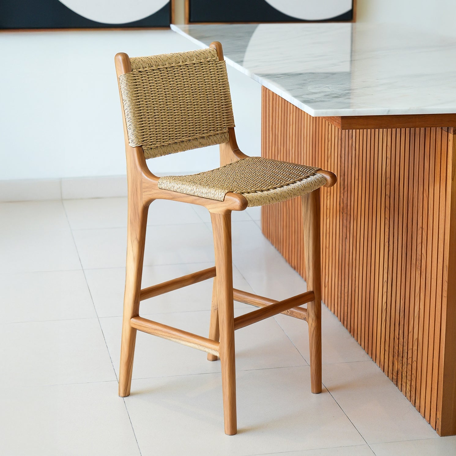 Zara Teak and Rattan Bar Stool