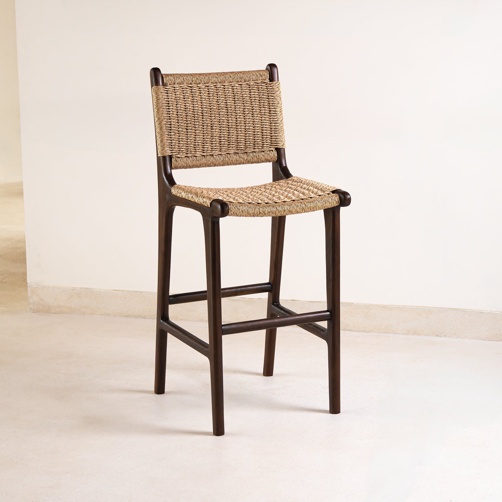 Zara Chocolate Teak and Rattan Bar Stool