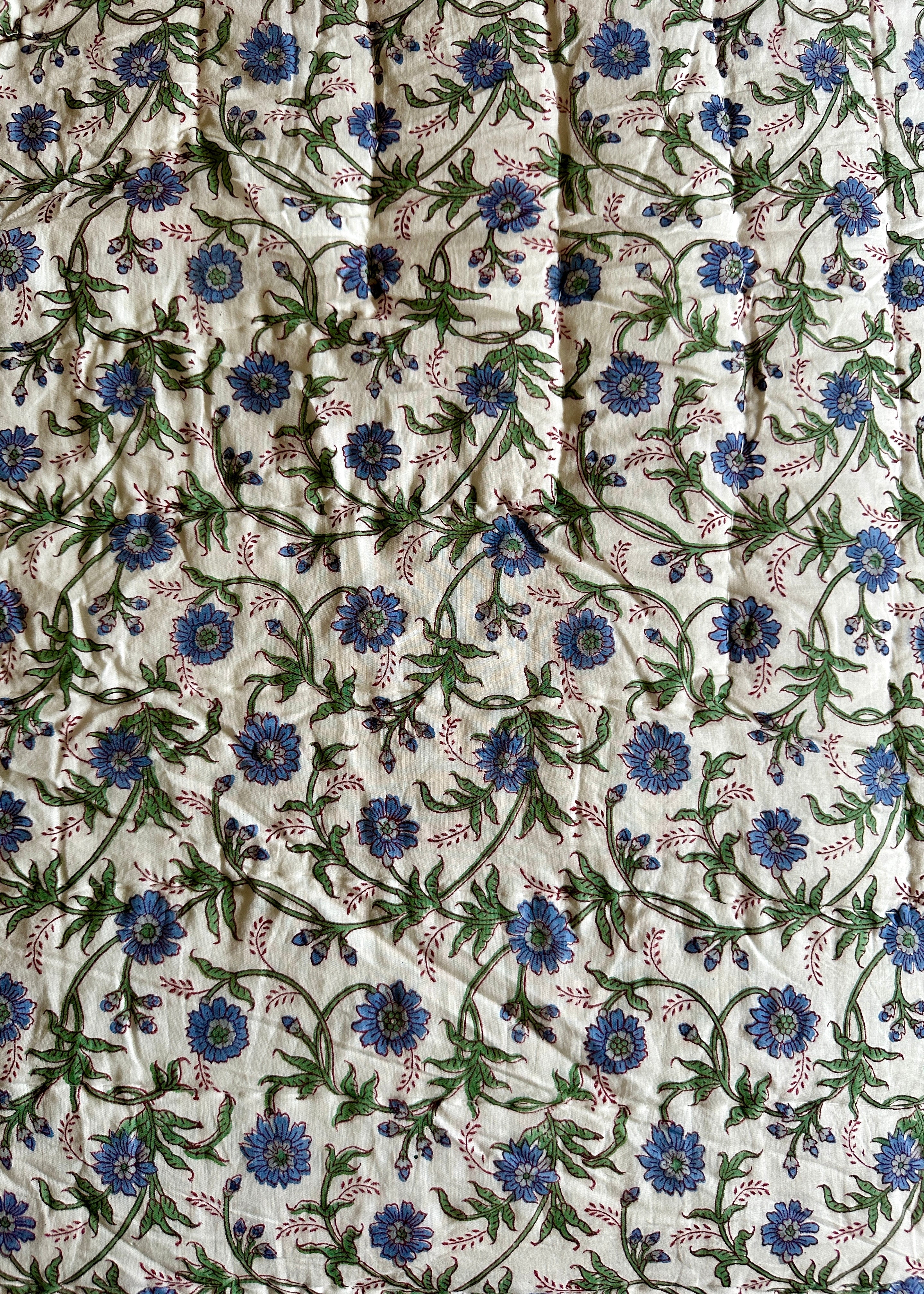 Blue Floral and Stripe Bed Quilt