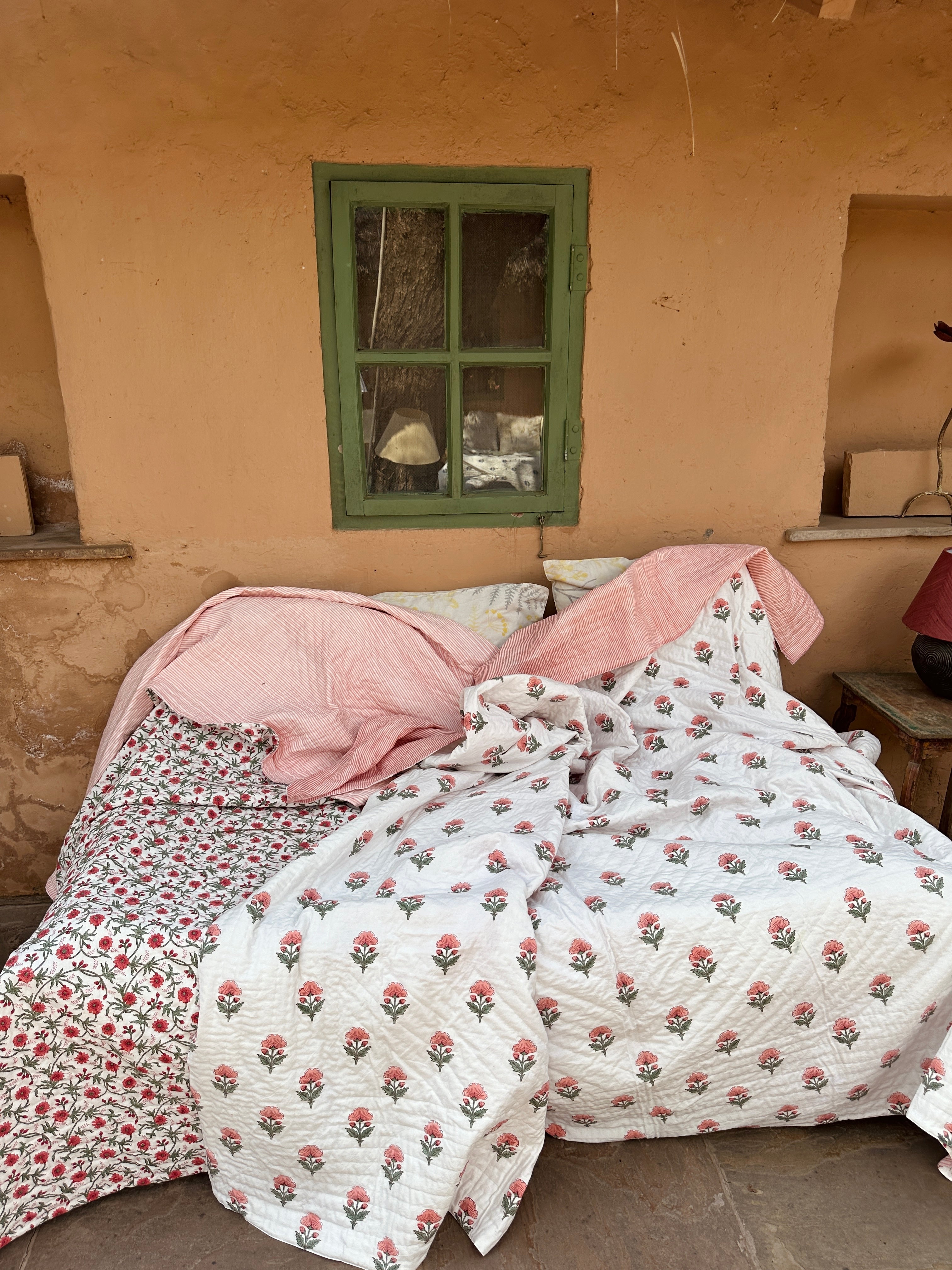 Pink Floral Summer Pique Bed Quilt