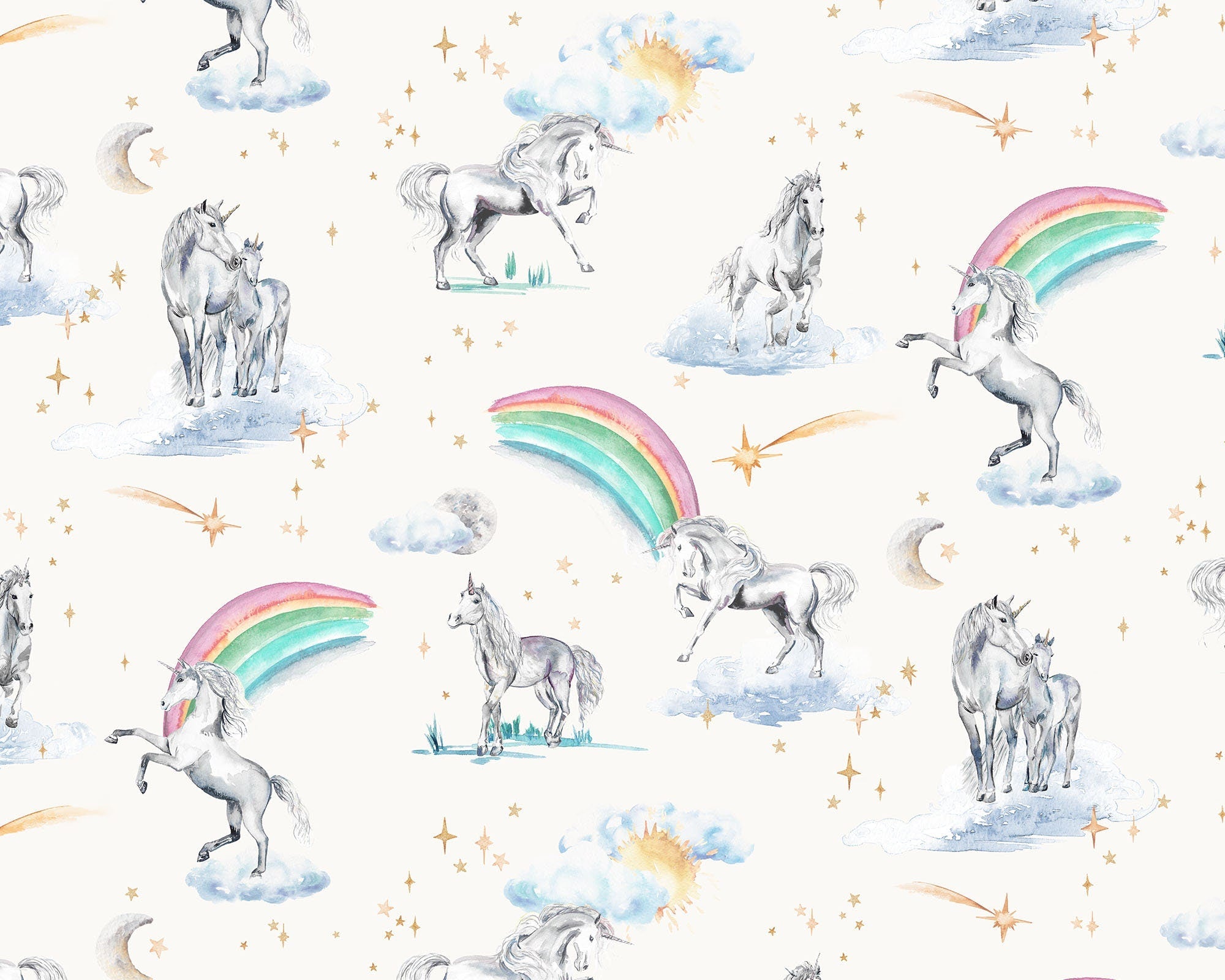Unicorns and Rainbows Children's Wallpaper