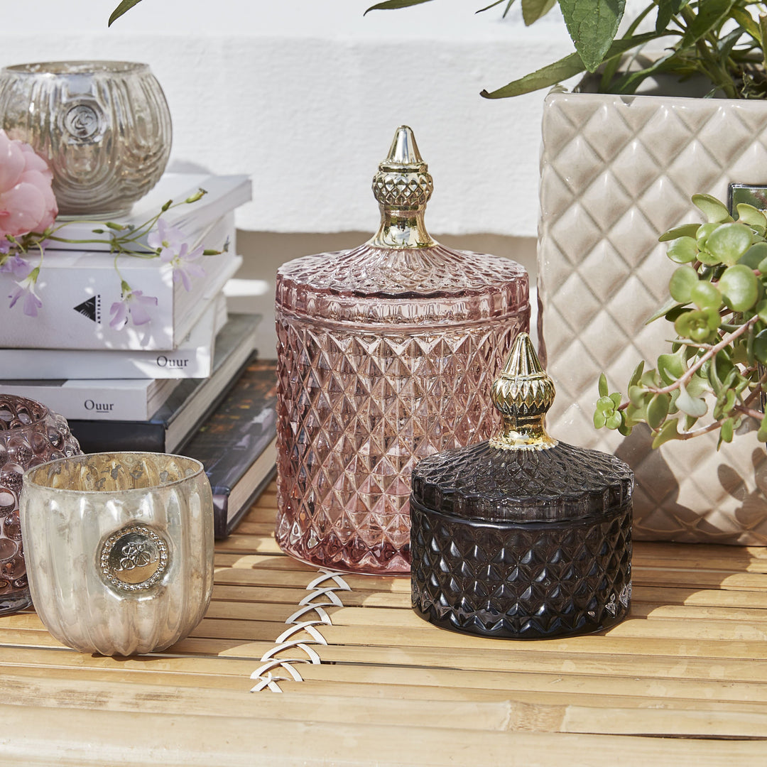 Pink and Gold Decorative Glass Jar with Rose Gold Lid