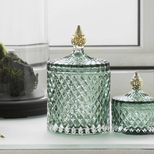 Decorative Green Glass Storage Jar