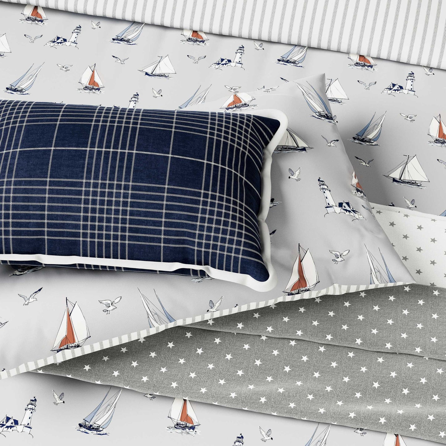 Helena Springfield Long Island Sailboats duvet cover set grey multi detail