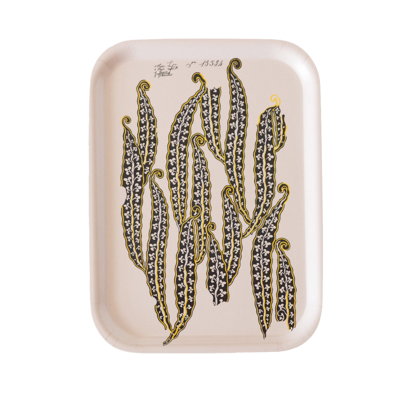 Decorative tray with magical beans design on a white background
