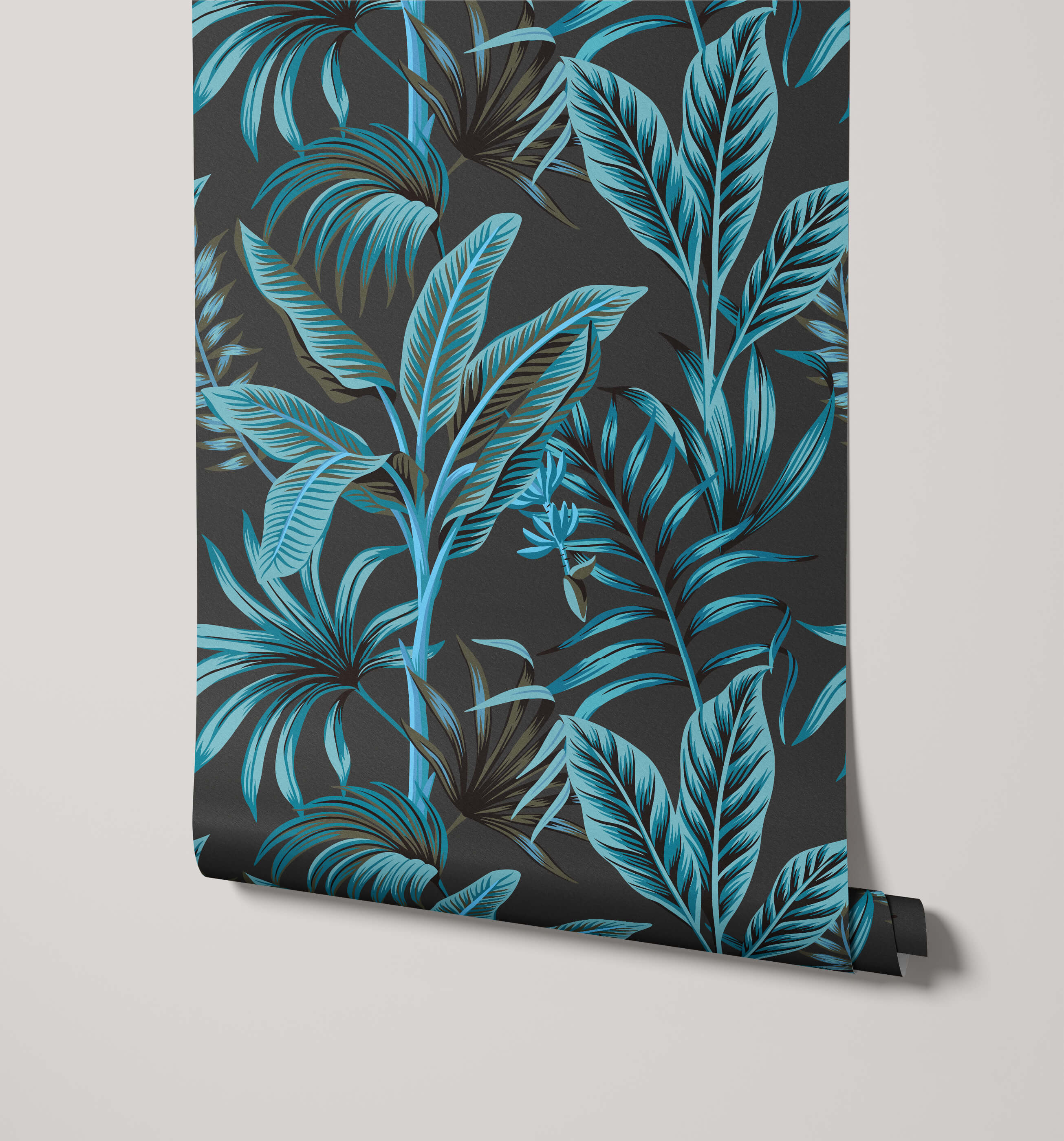 Midnight Bold Tropical Leaf Wallpaper