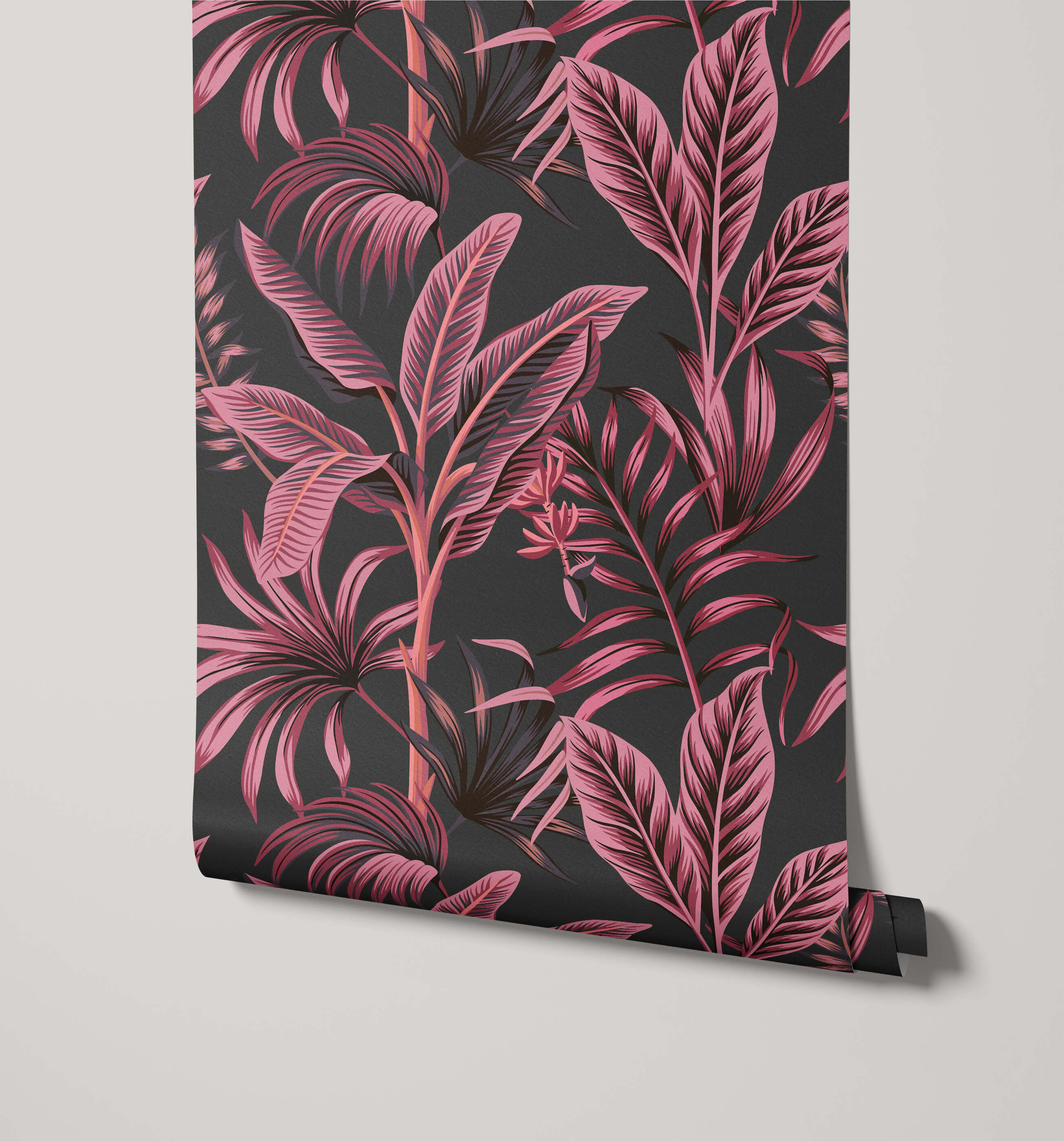 Midnight Bold Tropical Leaf Wallpaper