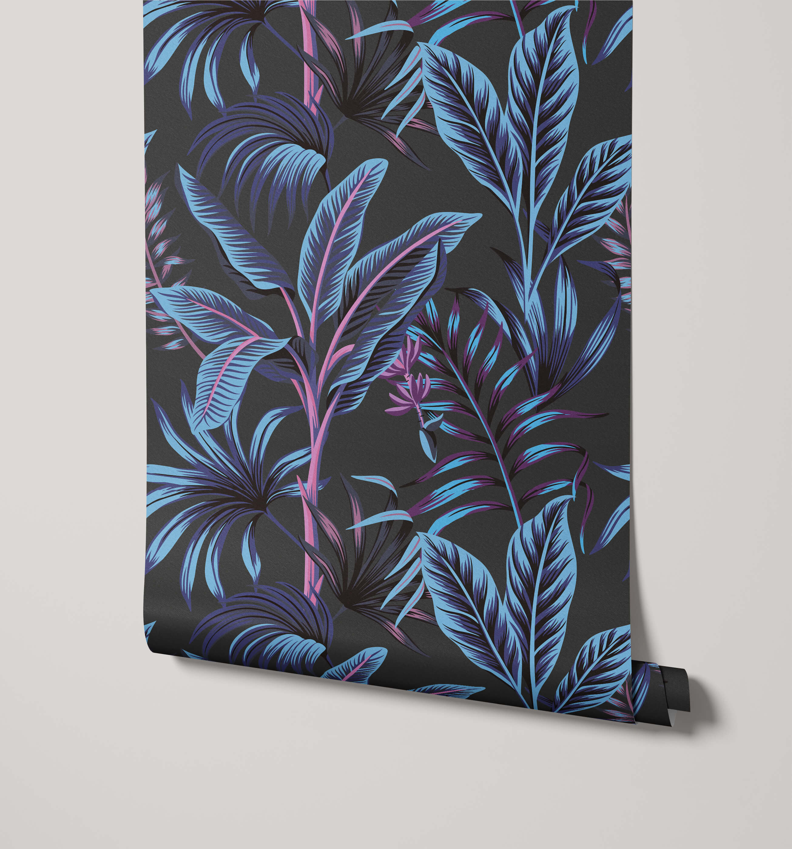 Midnight Bold Tropical Leaf Wallpaper