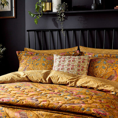 William Morris Seasons By May Bedding Saffron Yellow on Bed