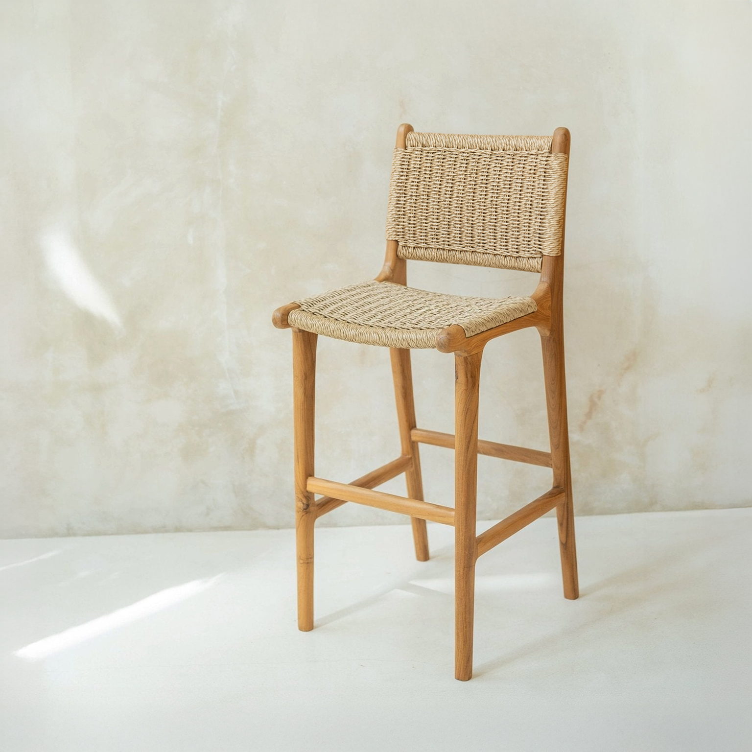 Zara Teak and Rattan Bar Stool