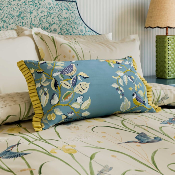 Kingfisher Iris Cushion Azure Linen