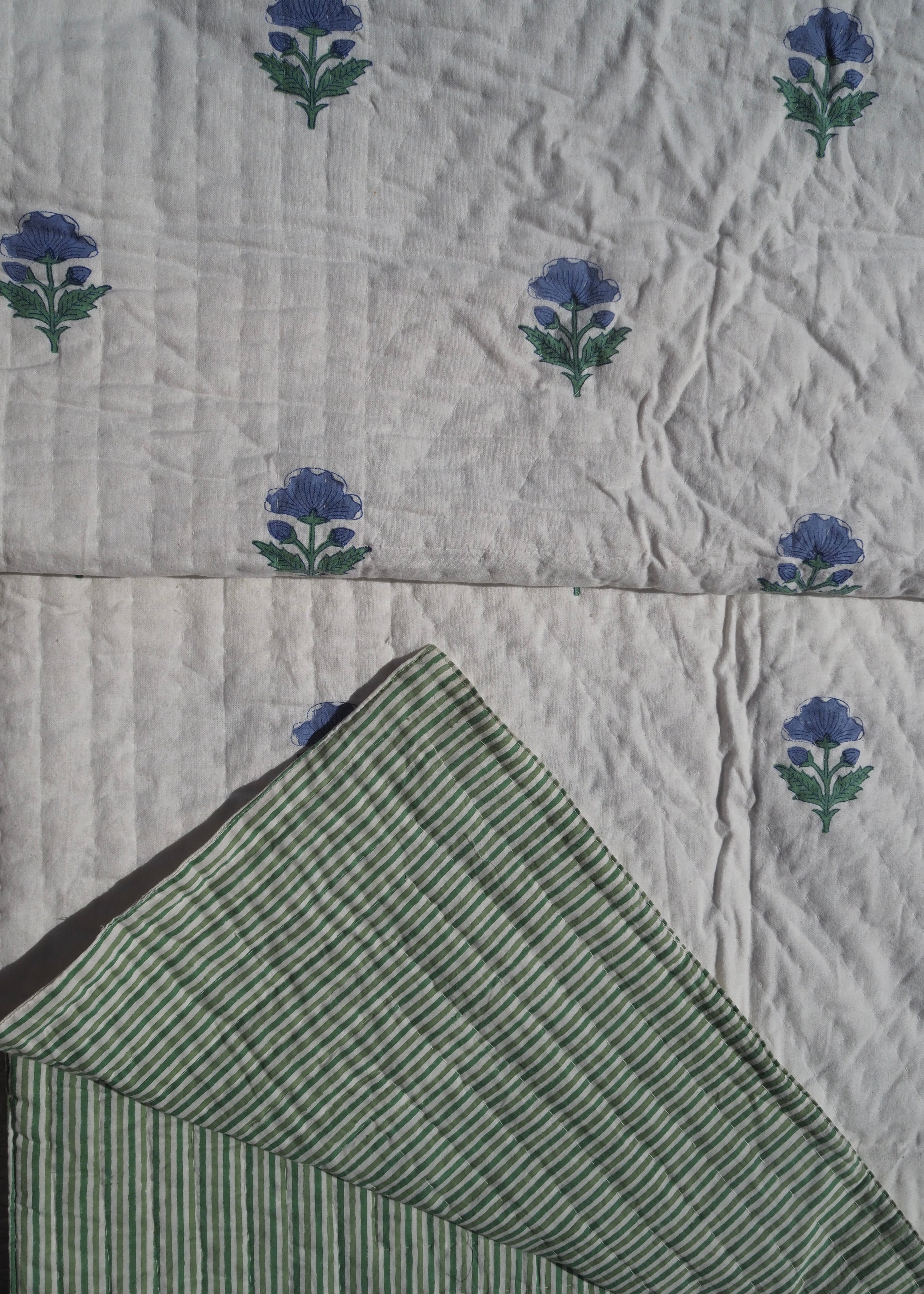 Blue Floral Pique Bed Quilt