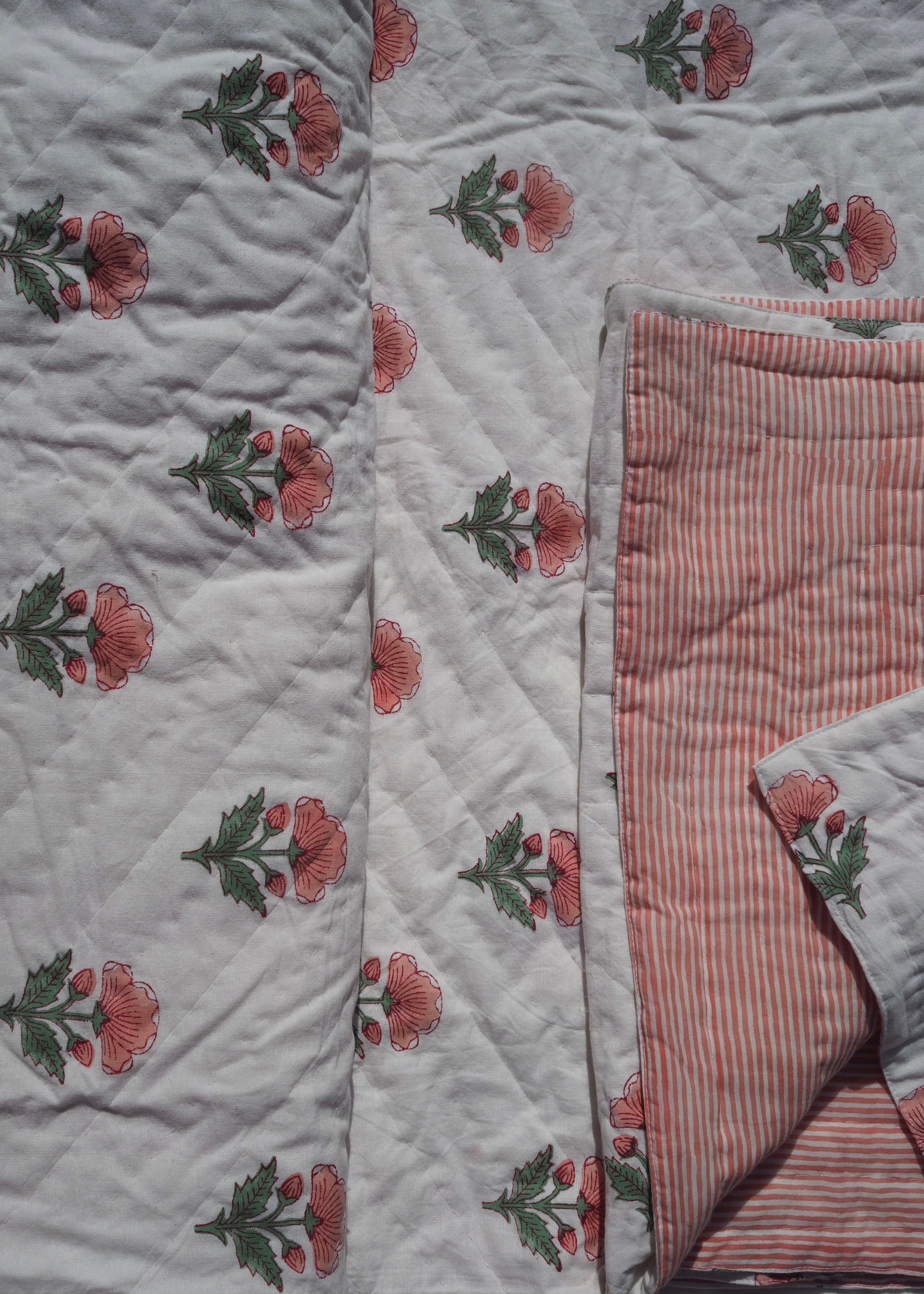 Pink Floral Summer Pique Bed Quilt