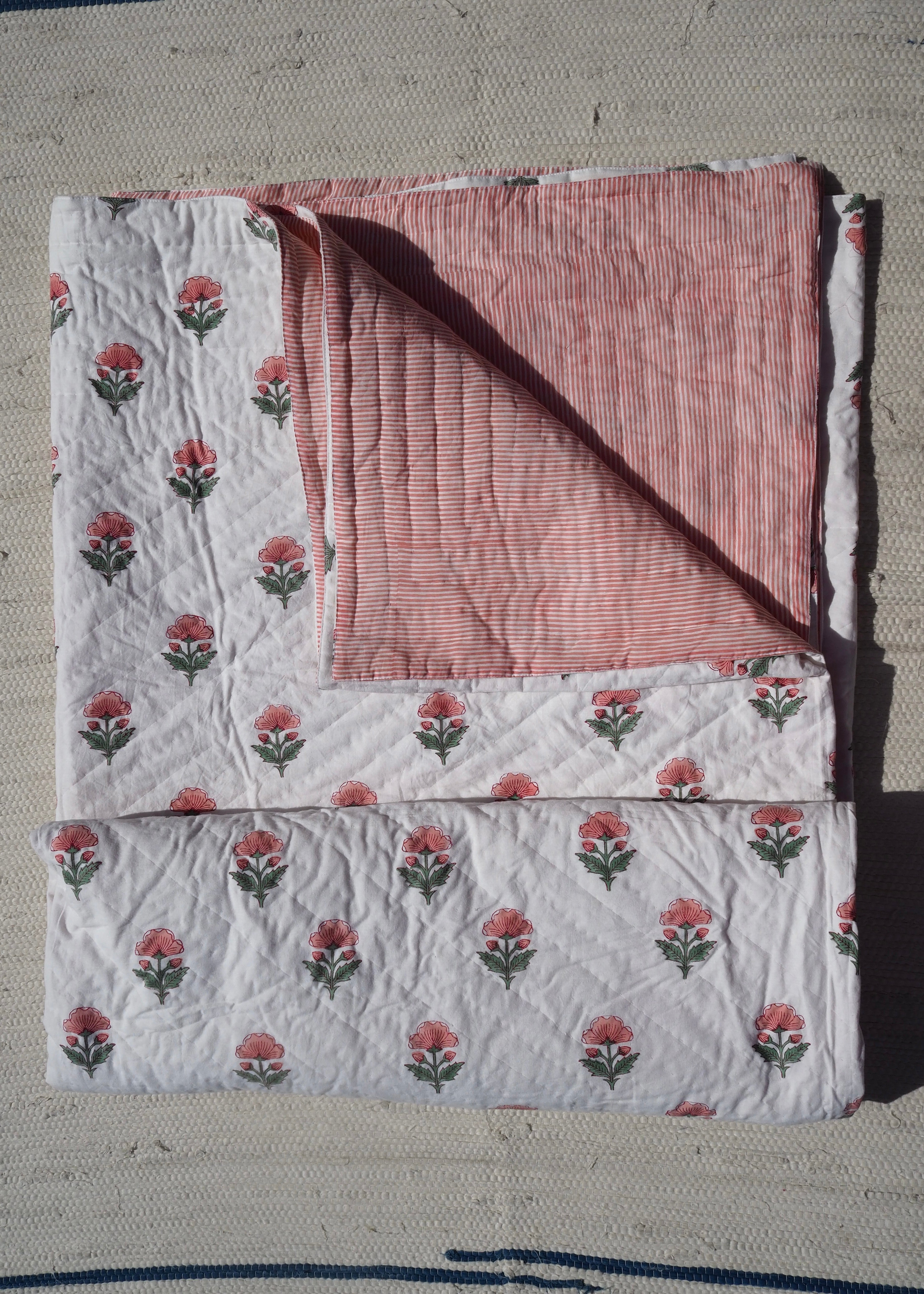 Pink Floral Summer Pique Bed Quilt