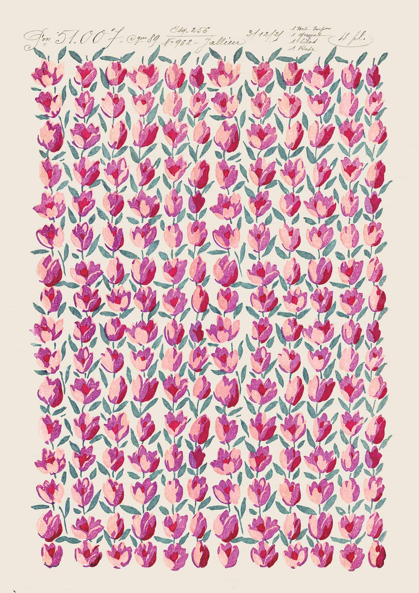 Pattern of pink tulips on a light background