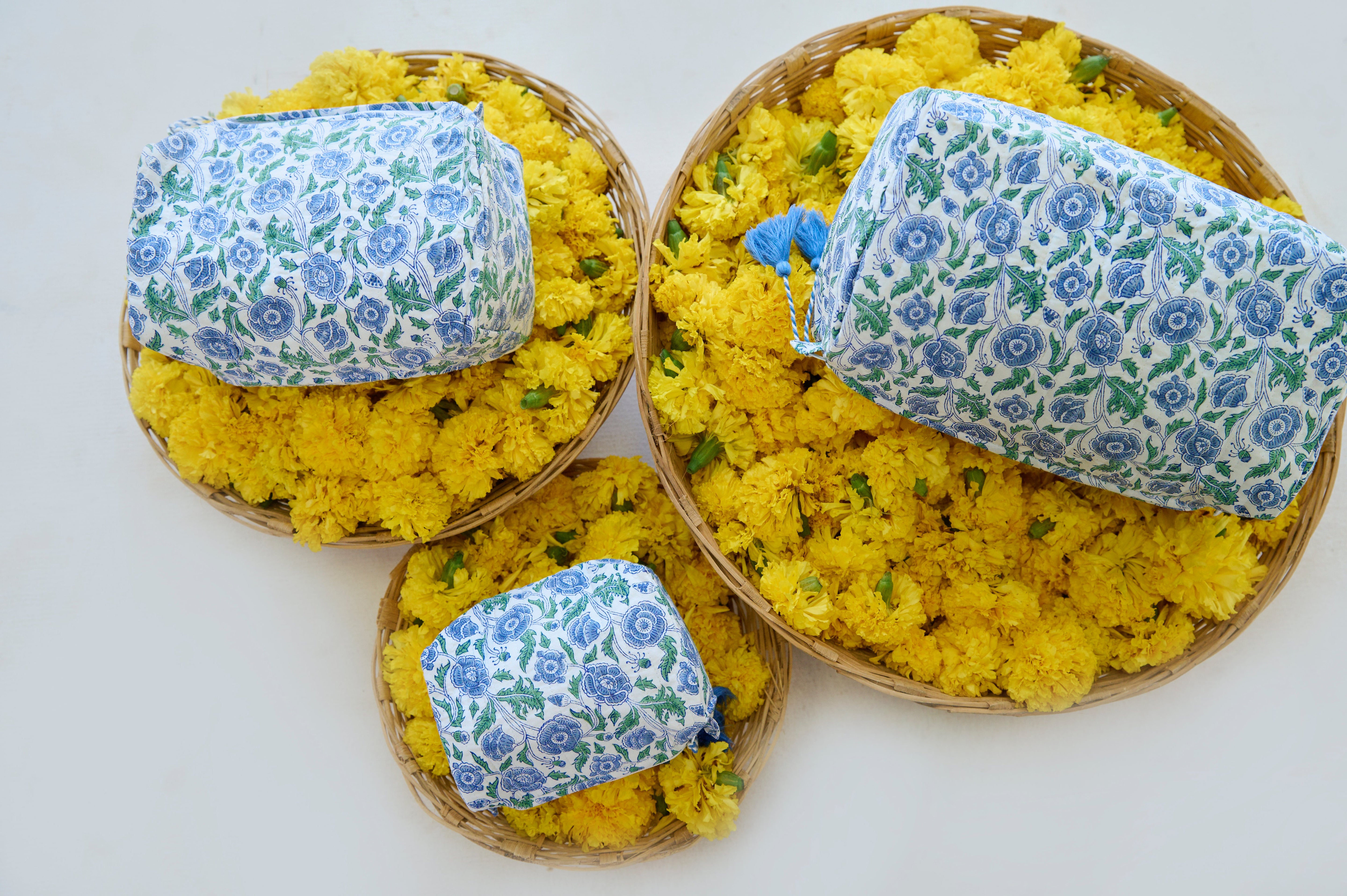 Blue Floral Organic Cotton Wash Bag