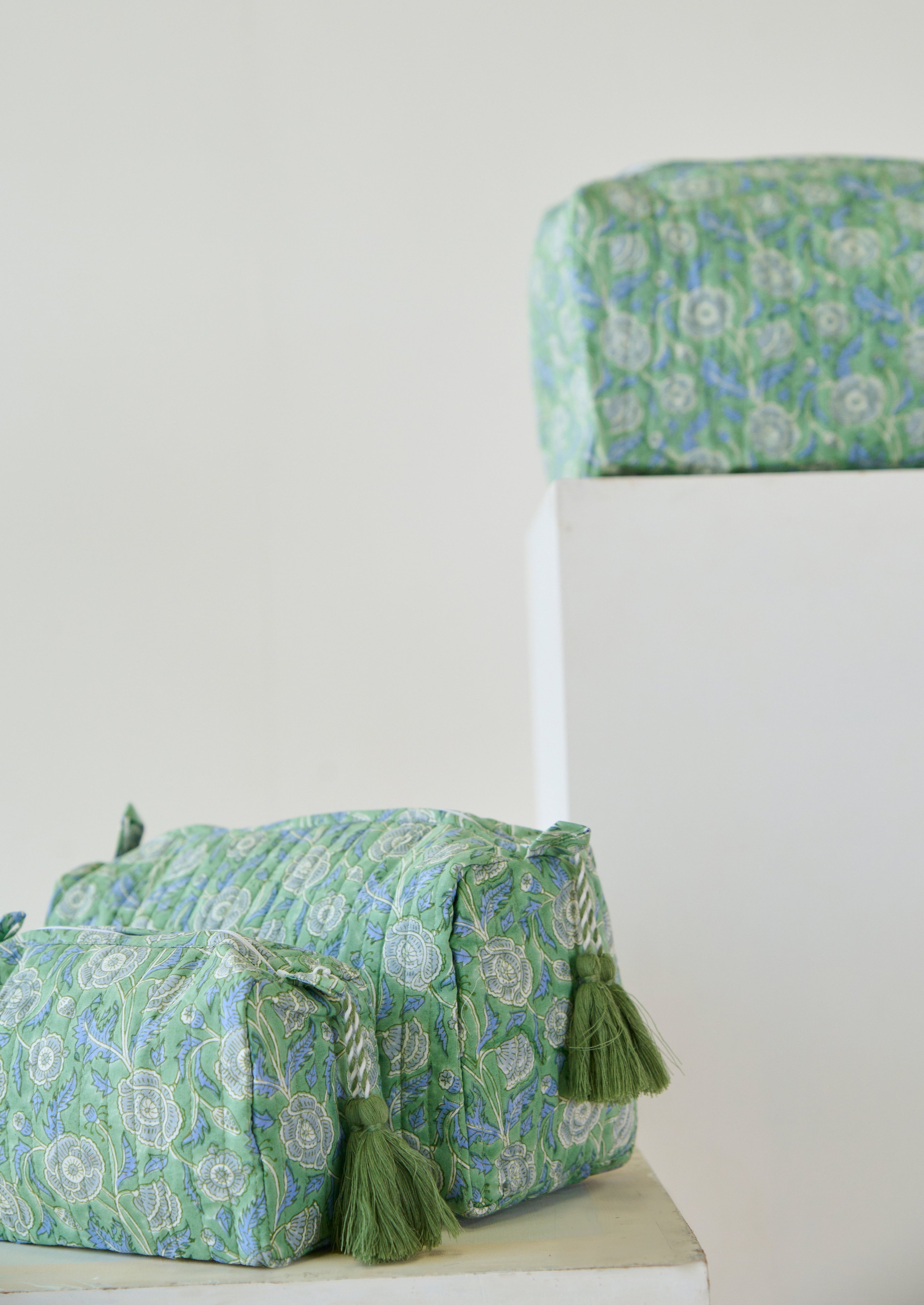 Green Floral Organic Cotton Wash Bag