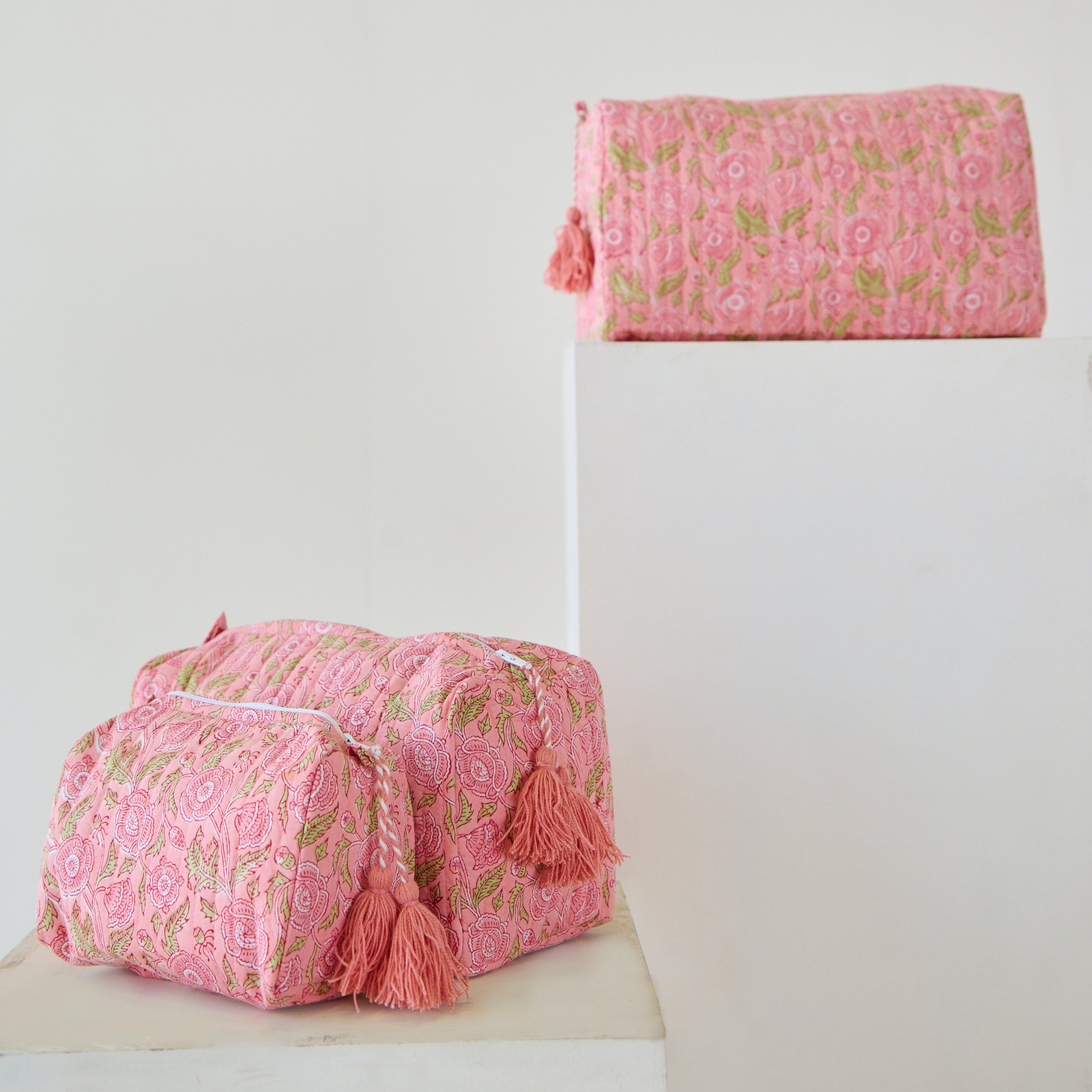 Pink Floral Organic Cotton Wash Bag
